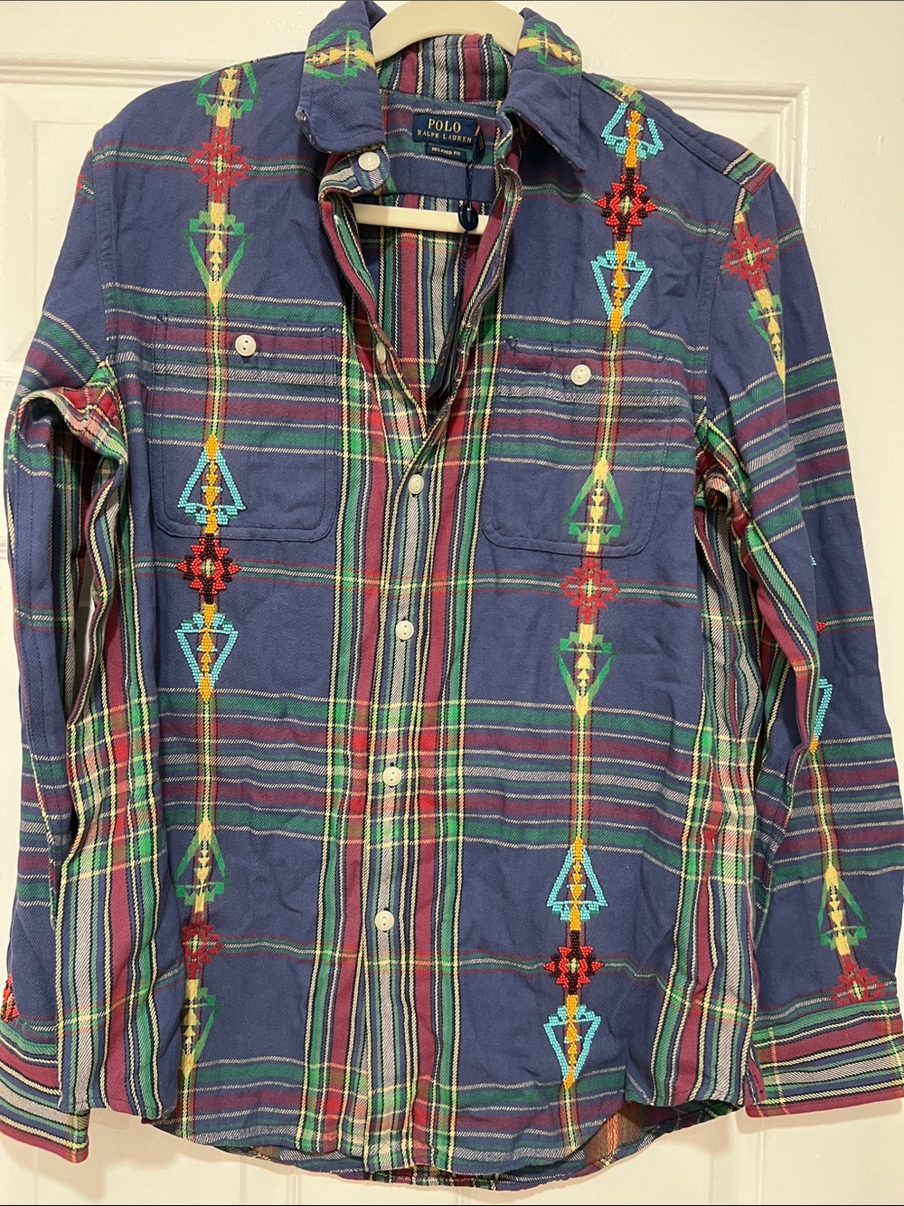 Polo by Ralph Lauren Navy Multicolor Plaid Embroidered Button-Down Shirt